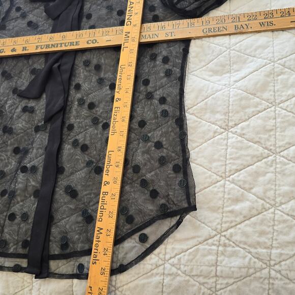 J Crew Sheer Shirt Women's XS Black Embroidered Dot Whimsigoth Dark Romantic - Picture 7 of 8